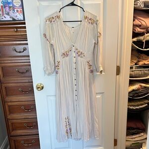 Free People Cream Floral Button-Down Midi Dress